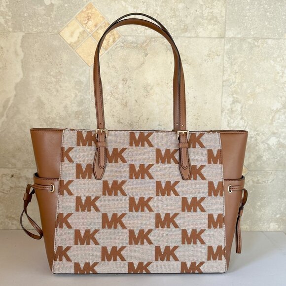 Michael Kors Gilly LG Drawstring Travel Tote Shoulder Bag MK Graphic Logo Brown - Picture 5 of 15